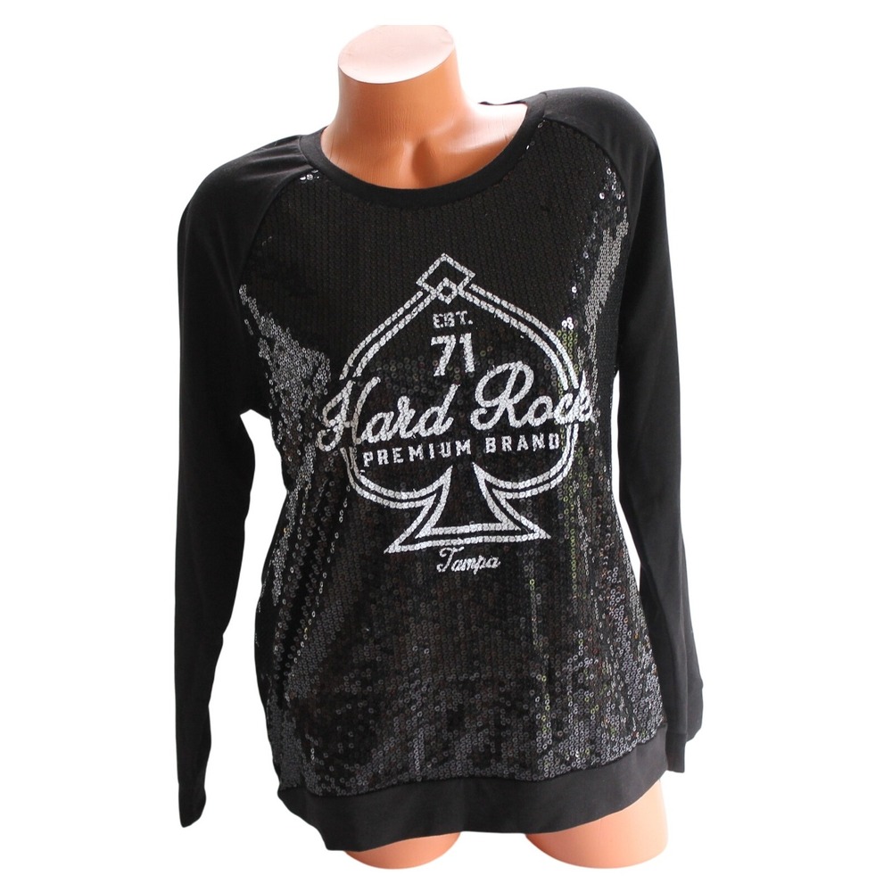 Hard Rock Tampa Sequined Graphic Long‎ Sleeve Sweatshirt Large Woman's